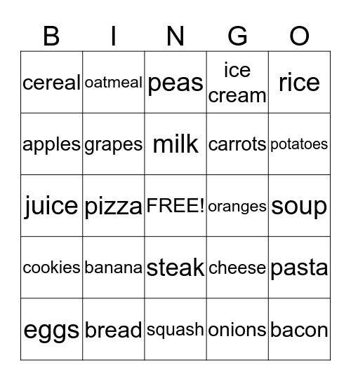 Grocery Bingo Card