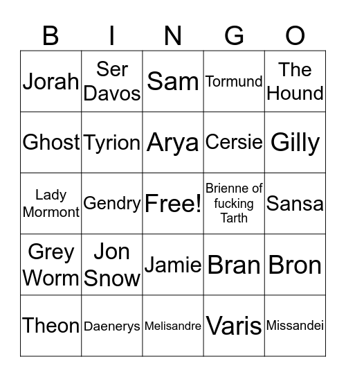 GoT Death Bingo Card