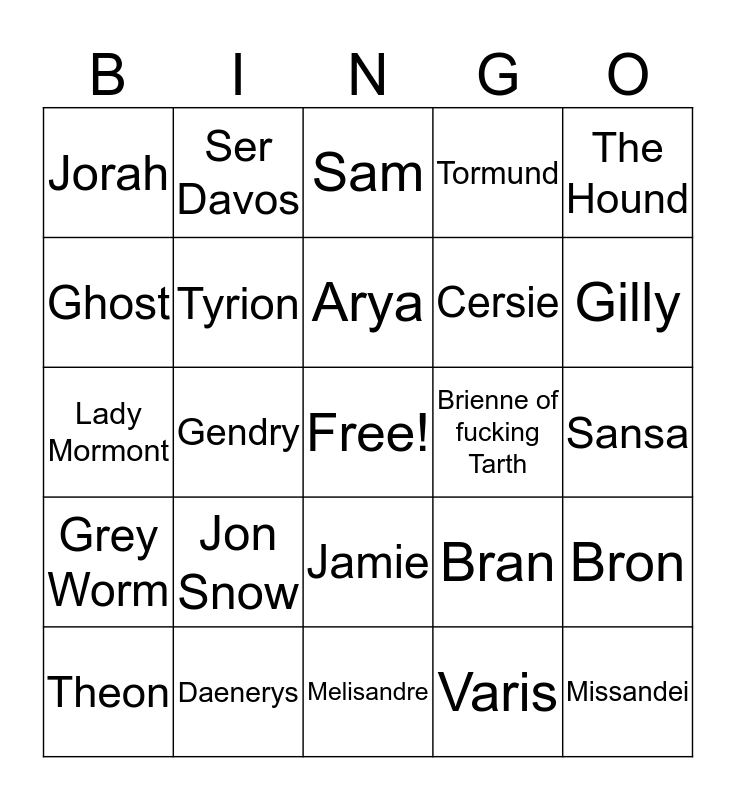 GoT Death Bingo Card