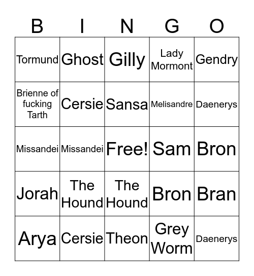 GoT Death Bingo Card