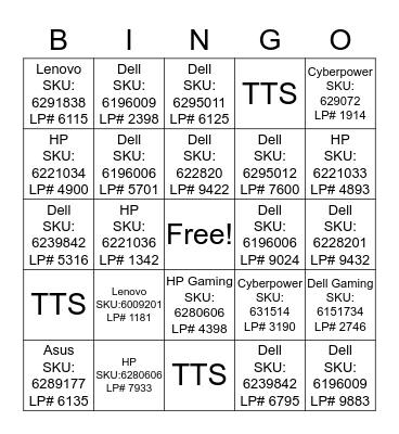 Open Box Bingo Card
