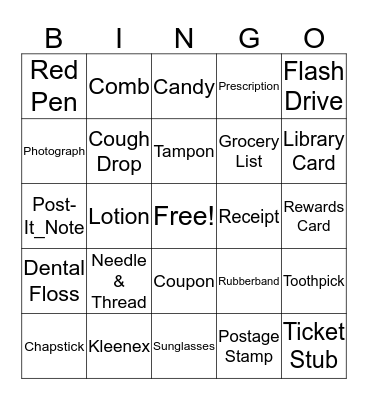 Purse Bingo Card