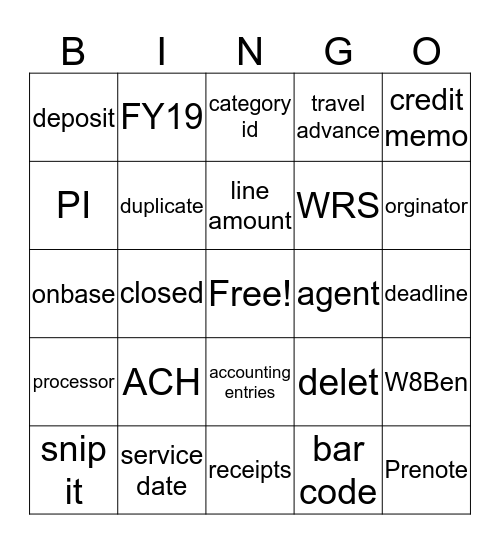 Accounts Payable Bingo Card