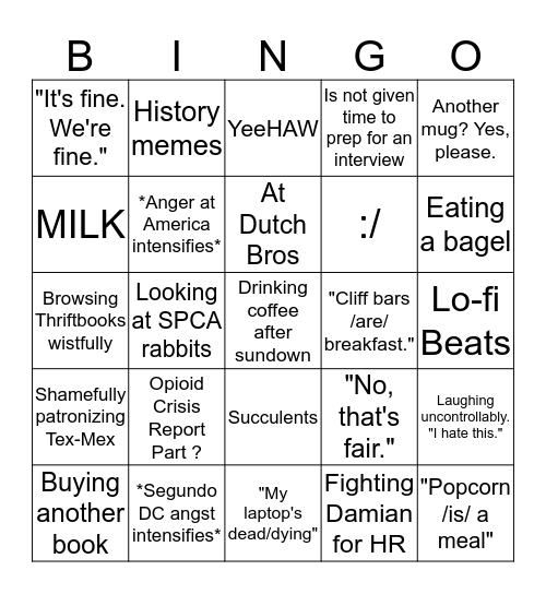 Katie's Bingo Card Bingo Card