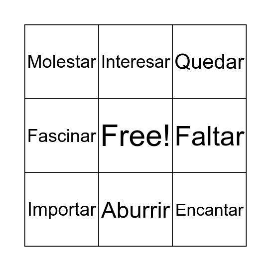 Verbs Like Gustar Practice Bingo Card