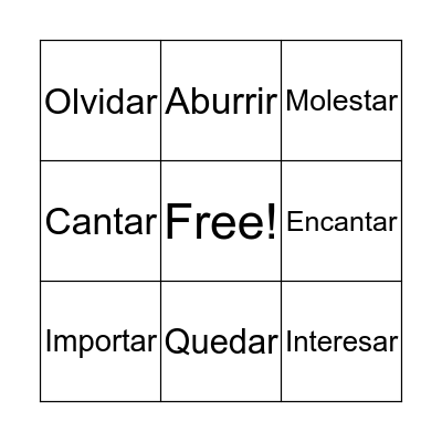 Verbs Like Gustar Practice Bingo Card