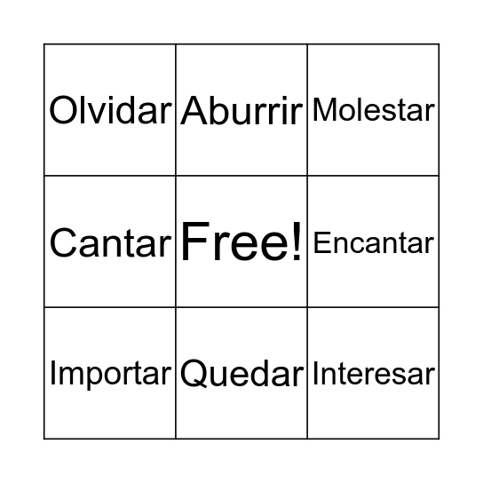 Verbs Like Gustar Practice Bingo Card