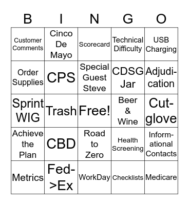 Pharmacy Meeting BINGO Card