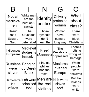 White Medievalist Bingo Card