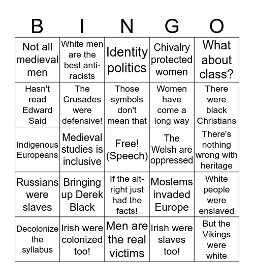 White Medievalist Bingo Card