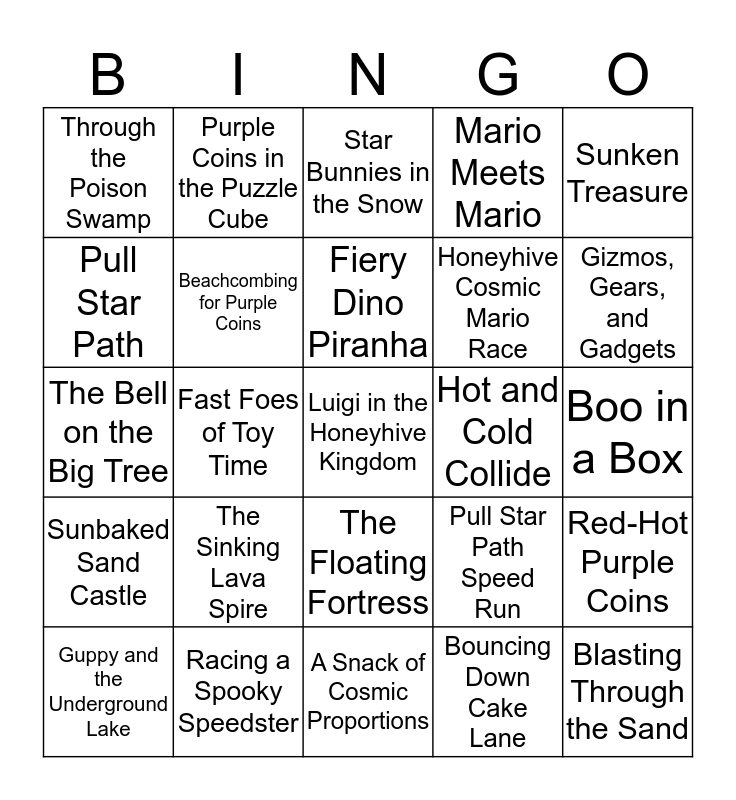 Super Mario Odyssey Speedrun Bingo Card