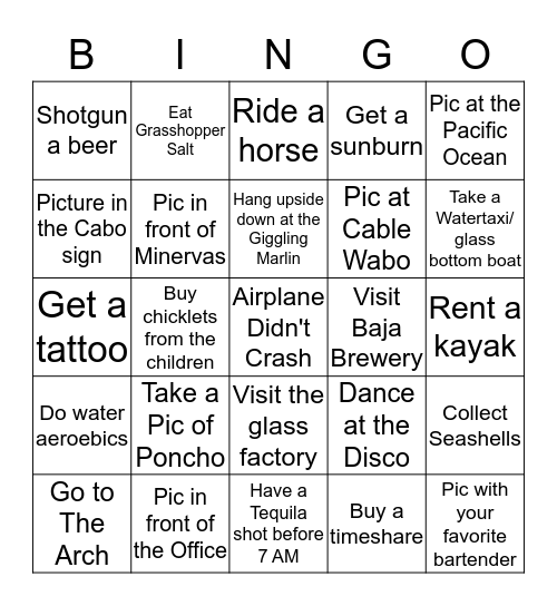 Cabo Bingo Card