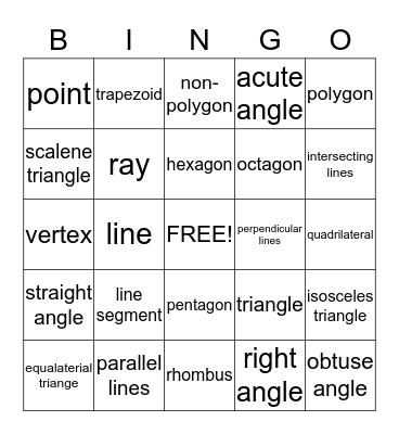 Geometry Bingo Card