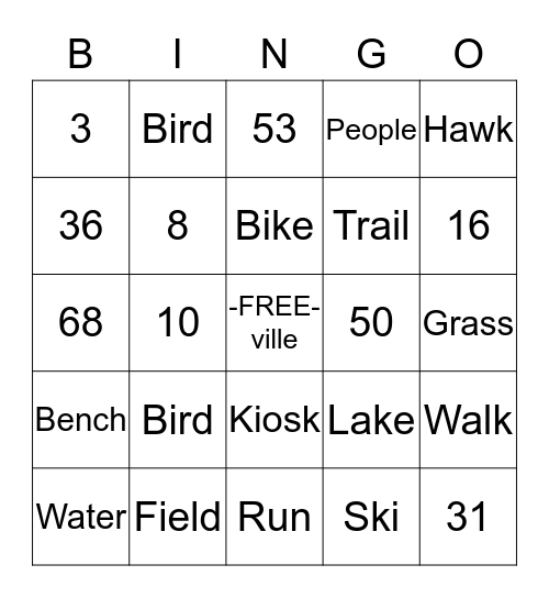 Dryden - Freeville RAIL TRAIL Bingo Card