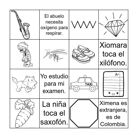 Letras Z y X  Bingo Card