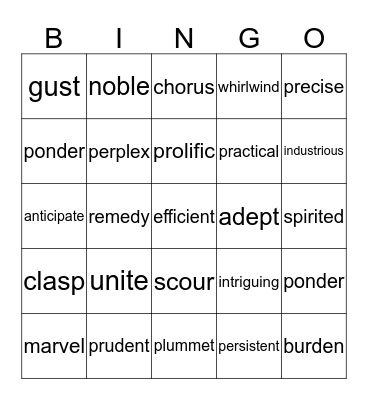 Final Vocabulary Test  Bingo Card