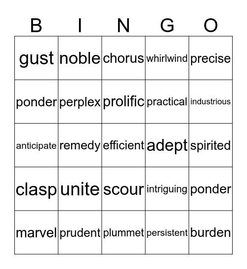 Final Vocabulary Test  Bingo Card