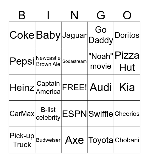 Super Bowl Bingo Card