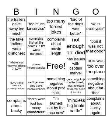 Ned's Endgame Review Bingo Card