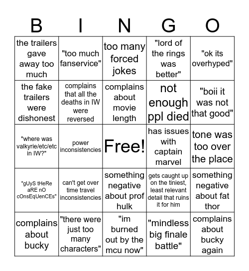 Ned's Endgame Review Bingo Card