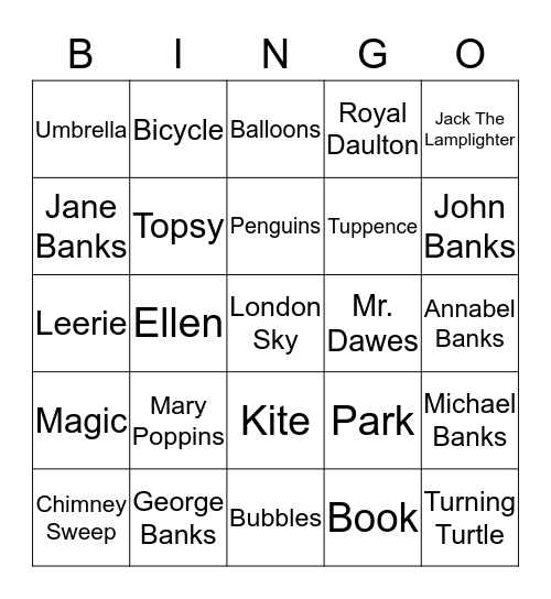 Mary Poppins Returns Bingo Card
