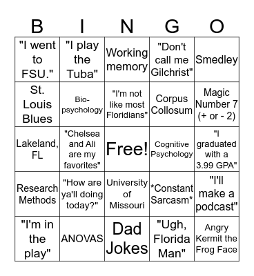 Dr. G's Bingo Card Bingo Card