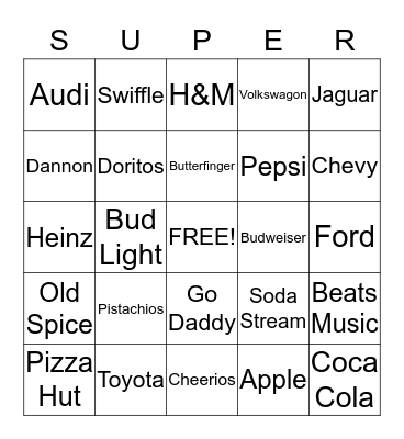 Super Bowl Bingo Card