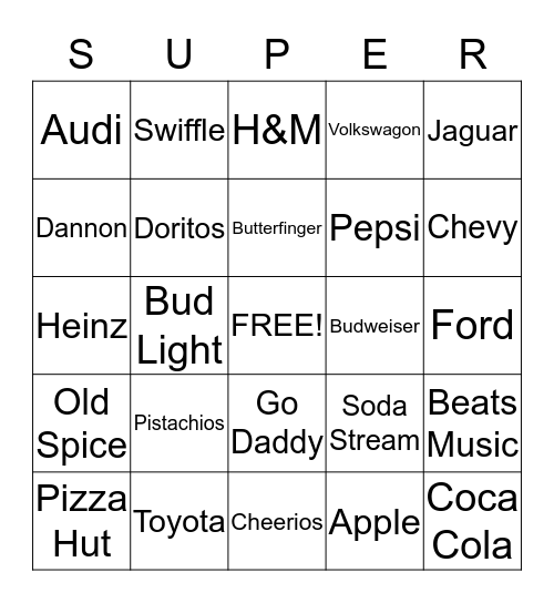 Super Bowl Bingo Card