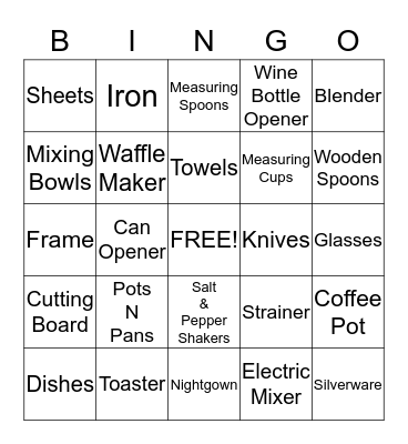 Megan's Wedding Bingo Card