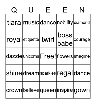 Princess Bingo Card