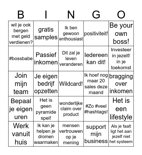 MLM Lingo Bingo Card