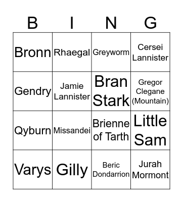 GoT Family Bingo Card
