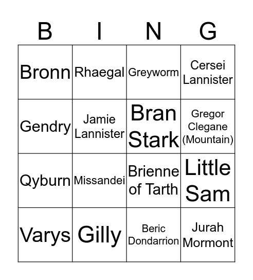 GoT Family Bingo Card
