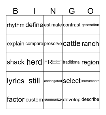 Unit 3: Culture and Tradition Bingo Card