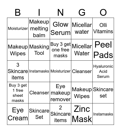 Sephora Collection Bingo Card