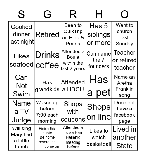 Alpha Xi Sigma Chapter Bingo Card