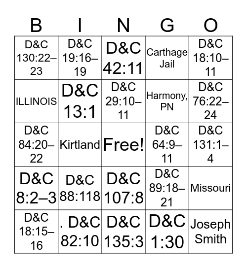 Doctrine & Covenants BINGO Card