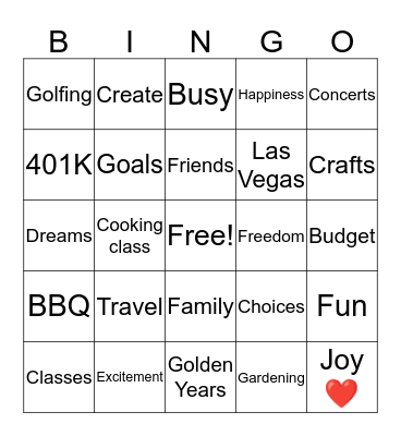 Retirement  Bingo Card