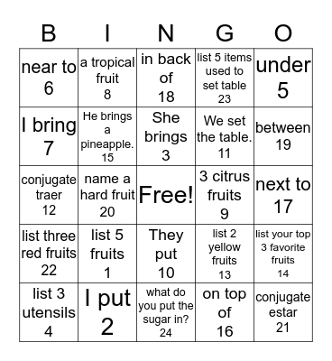 Un Plato de Frutas Bingo Card