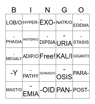 Endocrine System Bingo Card