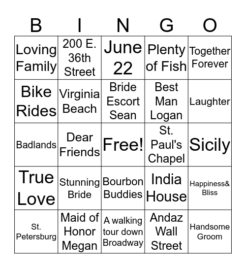 Maureen's Bridal Bingo  Bingo Card