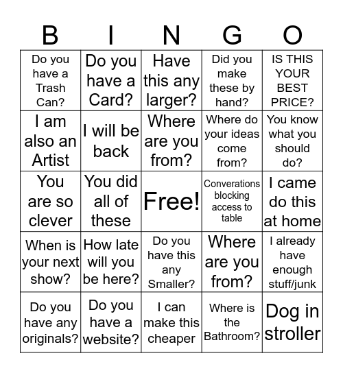 CRAFT SHOW BINGO   1-5 Bingo Card