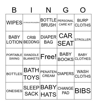 Baby Shower BINGO! Bingo Card