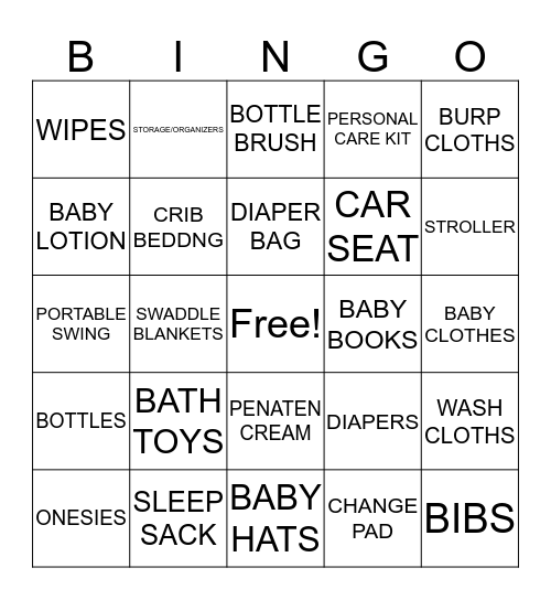 Baby Shower BINGO! Bingo Card