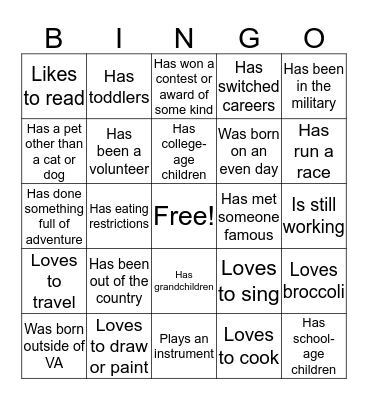 SEEKERS GET TO KNOW YOU BINGO Card