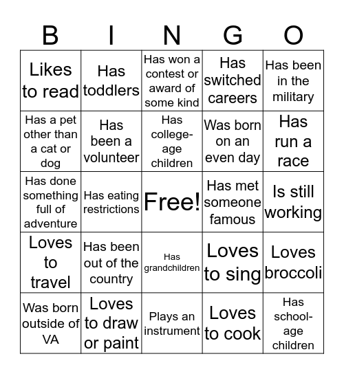 SEEKERS GET TO KNOW YOU BINGO Card