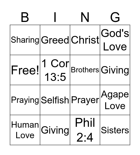 Selflessness Bingo Card