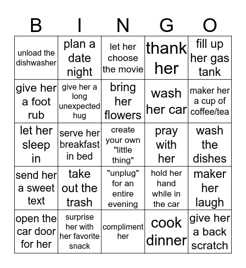 ITS THE LITTLE THINGS (FOR HER) Bingo Card