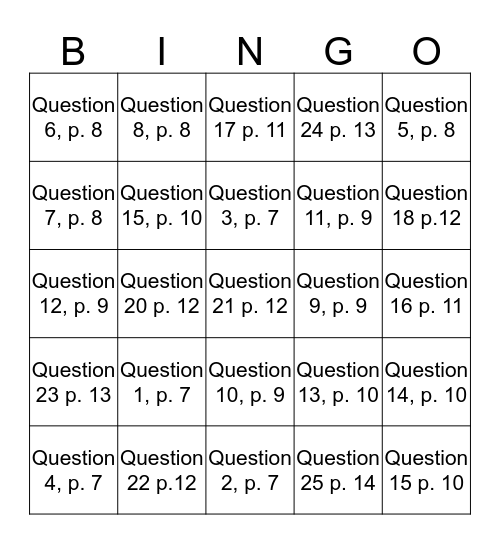EOC Practice Bingo Card