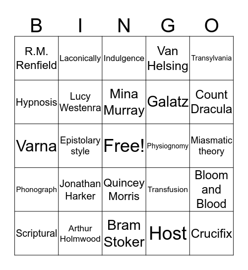 Dracula Bingo Card